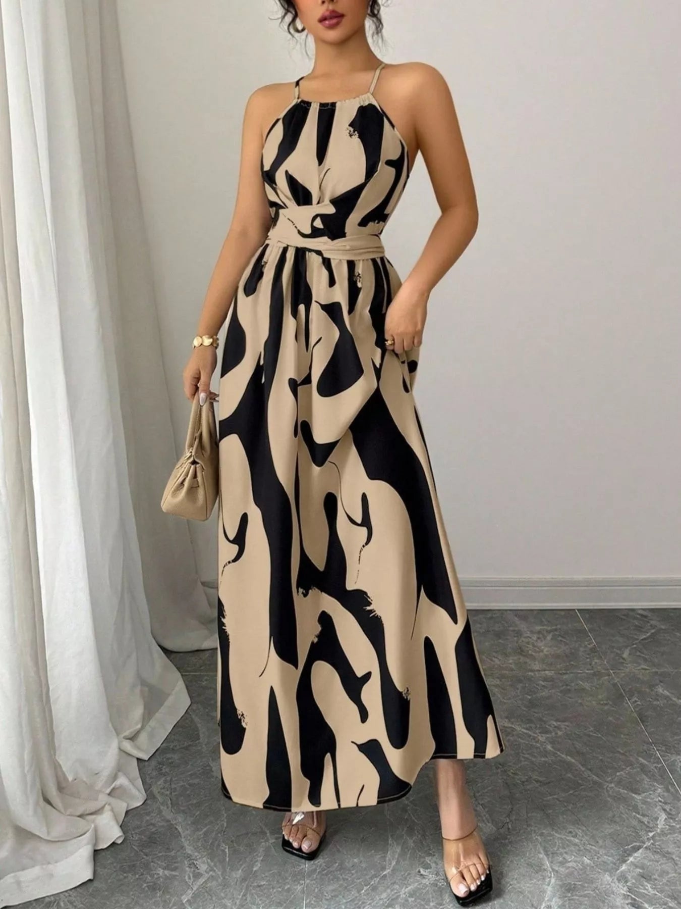 aulani halter neck printed empire maxi dress AiiRZ Elegant Halter Neck Maxi Dress Empire Waist Floor Length Gown Wedding  Guest Summer Beach Party Formal Evening Special Occasion Sleeveless Flowy  DressMISSGUIDED