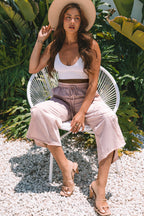 Pink Flower Patch Mineral Washed Terry Knit Cropped Wide Leg Pants