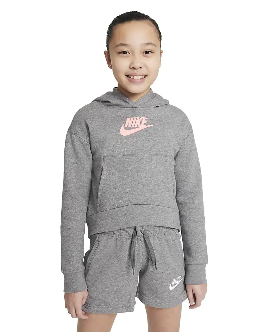 Nike Girls Sportswear Club Fleece Hoodie (Little Kids/Big Kids) Carbon Heather/Arctic Punch XS (6-7 Little Kid)