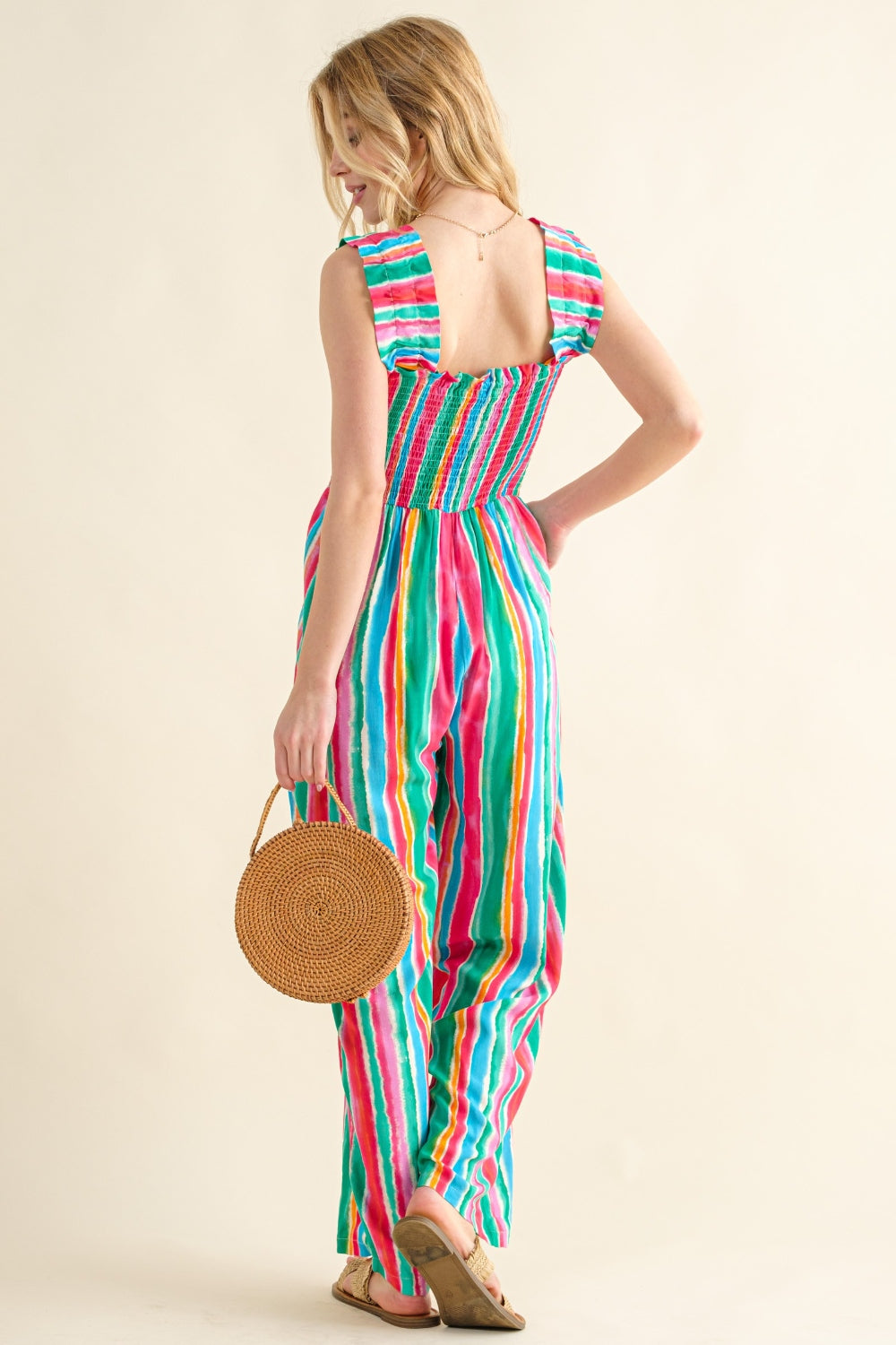 Candyland Striped Smocked Sleeveless Jumpsuit