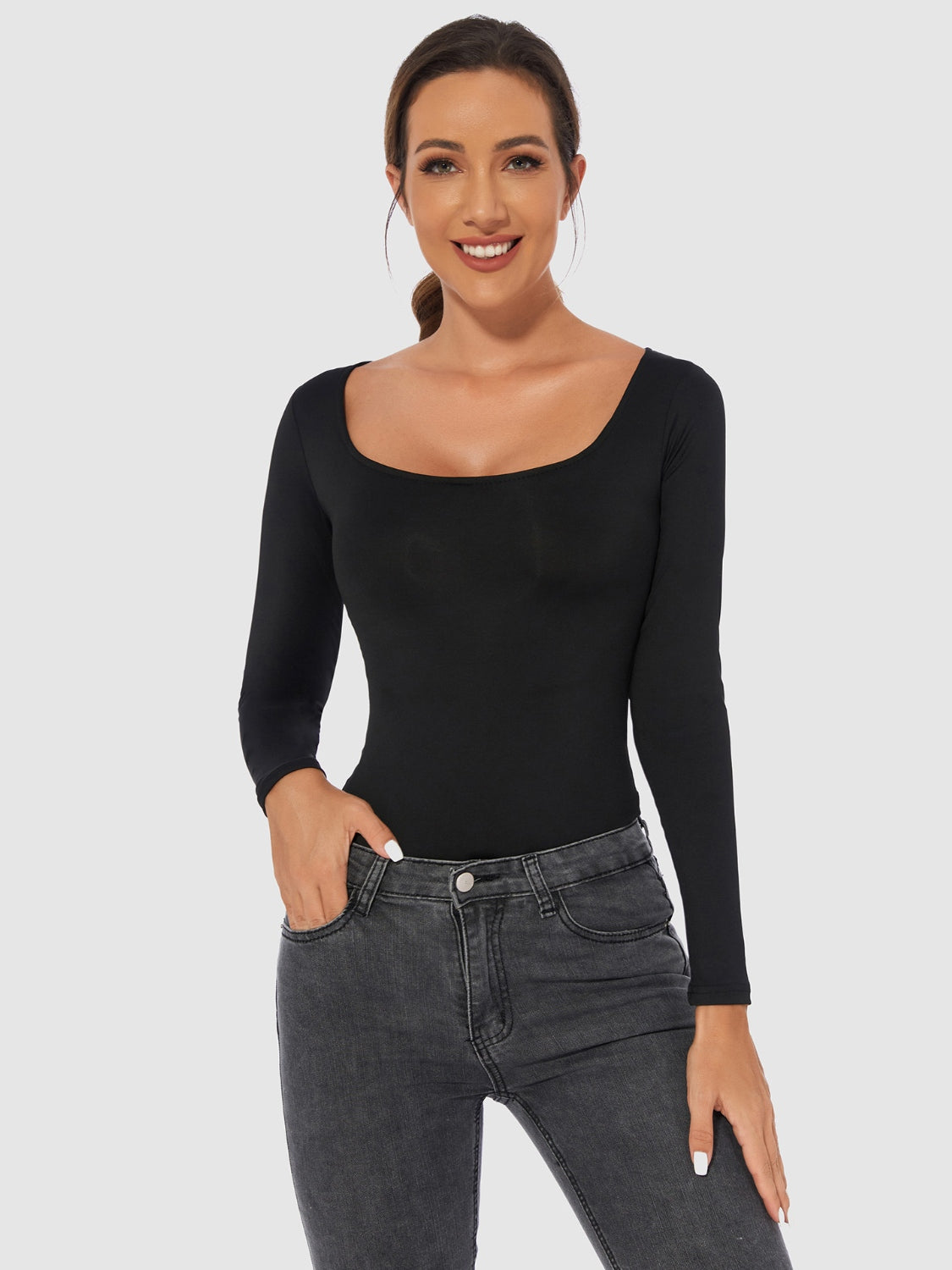 E-Classic Scoop Neck Long Sleeve Bodysuit