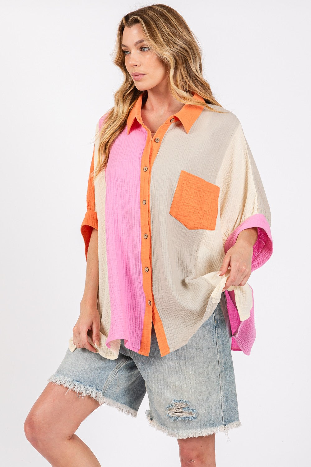 SAGE+FIG Color Block Button-Down Shirt