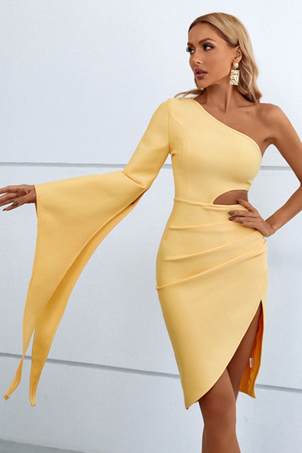 Sultry Elegance Cutout Split One-Shoulder Dress