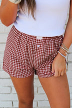 Red Gingham Printed High Waist Shorts