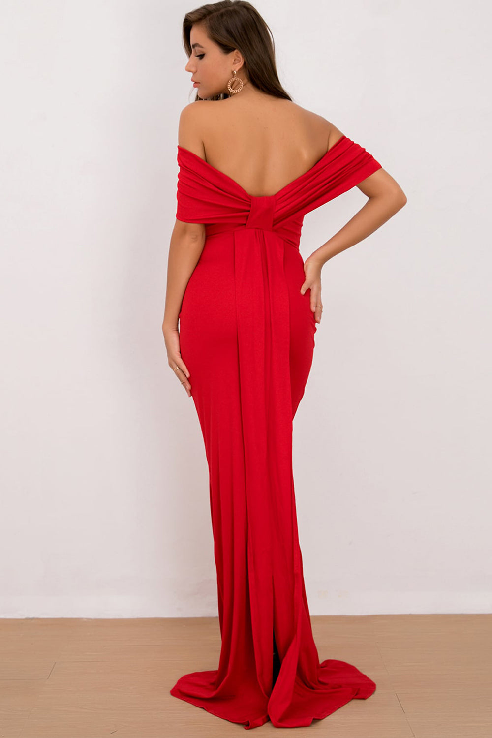 Scarlet Elegance Off-Shoulder Gown