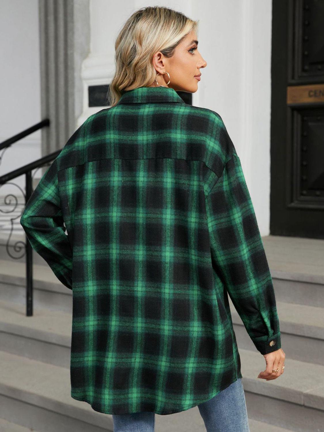 Plaid Collared Neck Long Sleeve Shirt