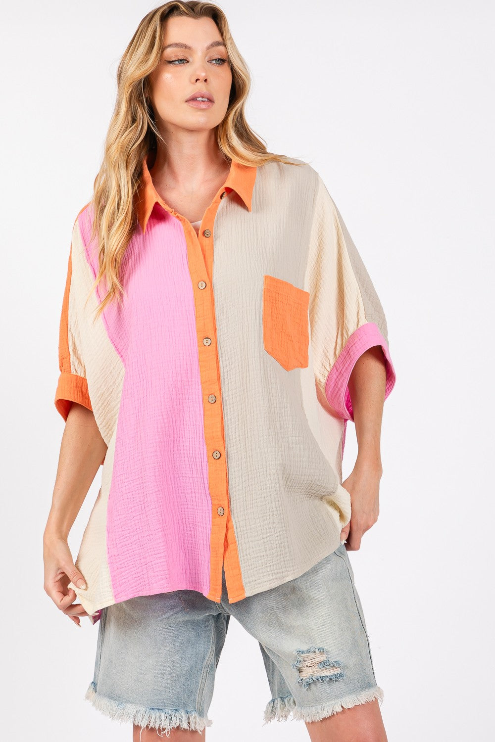 SAGE+FIG Color Block Button-Down Shirt