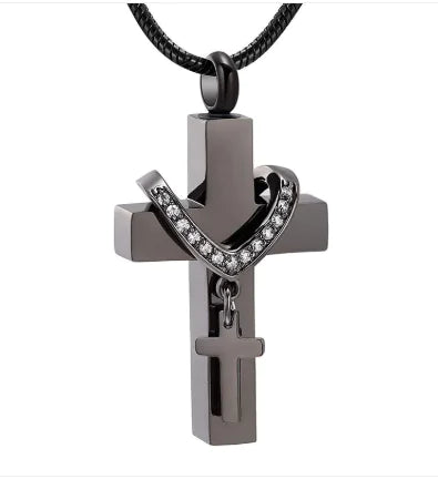 Eternal Rest Double Cross Pet Urn Necklace