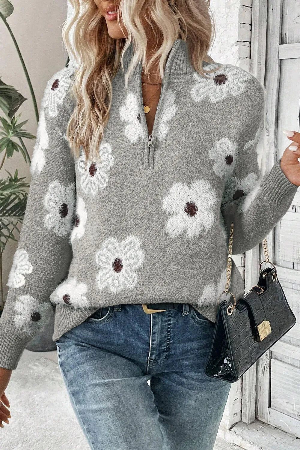 Blossom Breeze Zip-Up Sweater