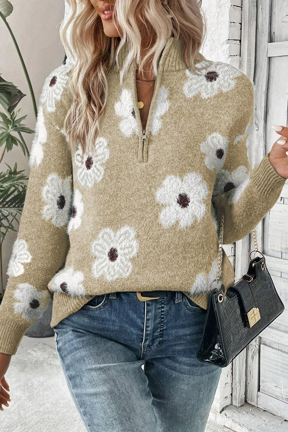 Blossom Breeze Zip-Up Sweater