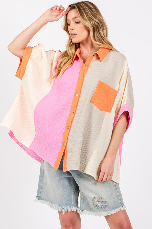 SAGE+FIG Color Block Button-Down Shirt