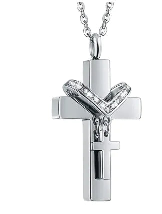 Eternal Rest Double Cross Pet Urn Necklace