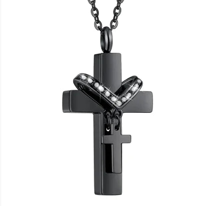 Eternal Rest Double Cross Pet Urn Necklace