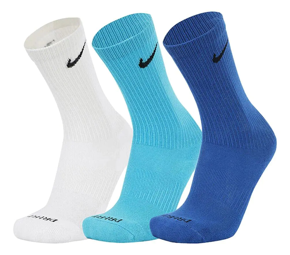 Nike Unisex-Adult Everyday Plus Cushion Crew Socks 3-Pack (as1 alpha l regular regular Game Royal/Light Blue Fury/White)