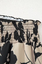 Khaki Floral Print Smocked High Waist Wide Leg Pants