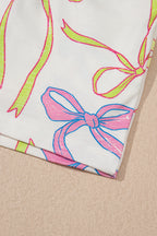 White Cheerful Bow Print Elastic Pull On Casual Shorts