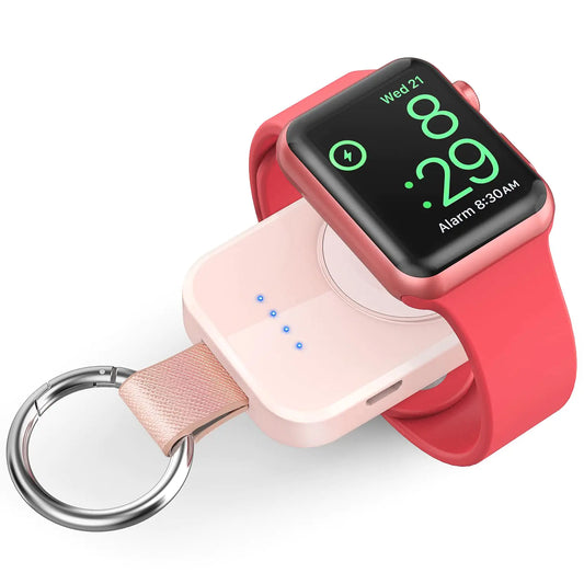 i.VALUX Portable Wireless Charger for Apple Watch Series 10/9/8/UItra/7/6/5/4/3/2/SE/Nike Compact Magnetic iWatch Charger 1000mAh Power Bank Keychain Style Gift Your Mother Girl Birthday-Pink