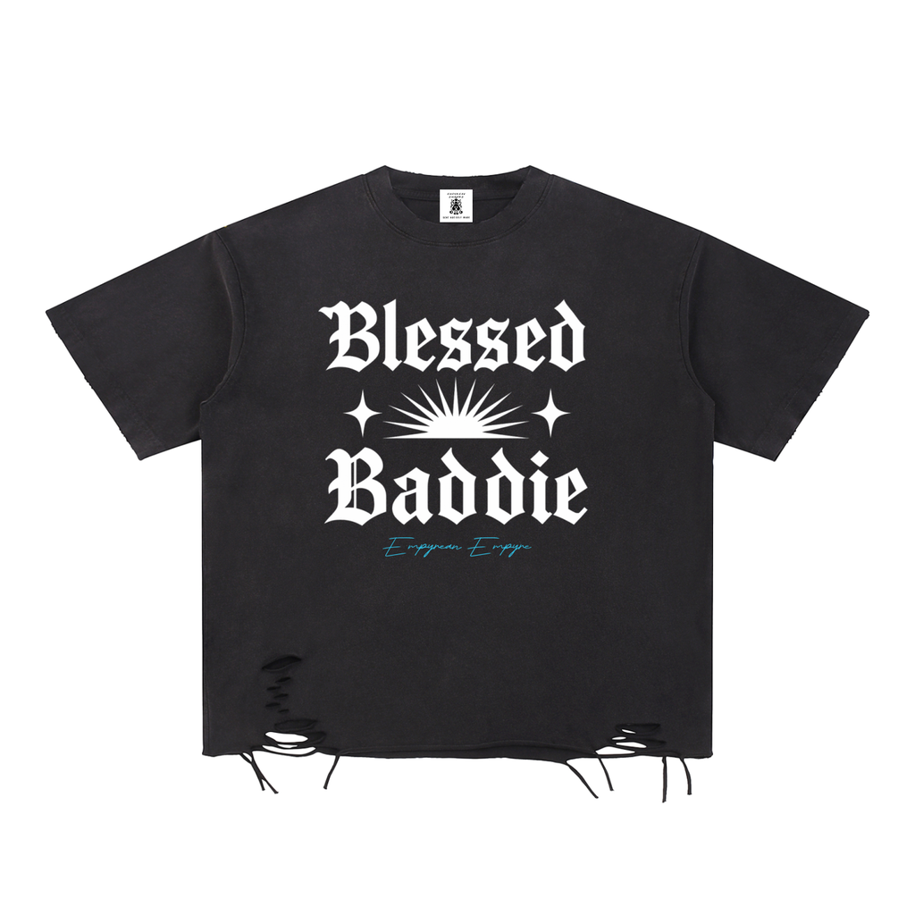 Blessed Baddie Snow Wash Raw-Hem Tee