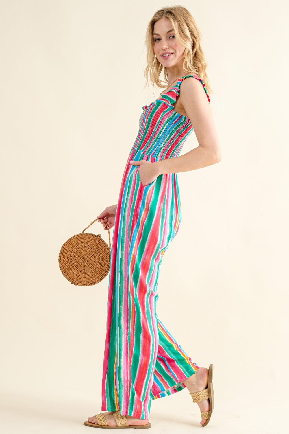 Candyland Striped Smocked Sleeveless Jumpsuit