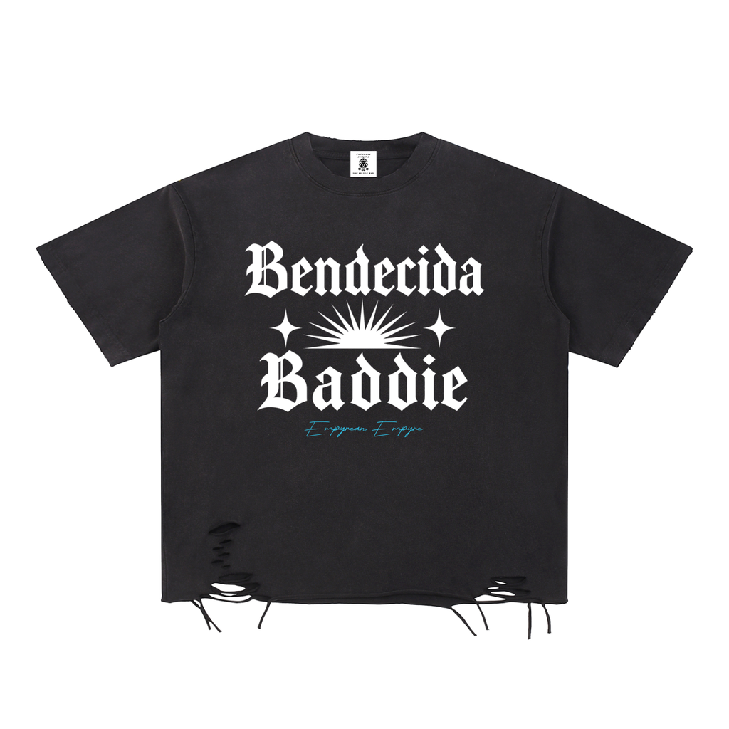 Bendecida Baddie Snow Wash Raw-Hem Tee