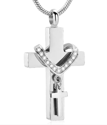 Eternal Rest Double Cross Pet Urn Necklace