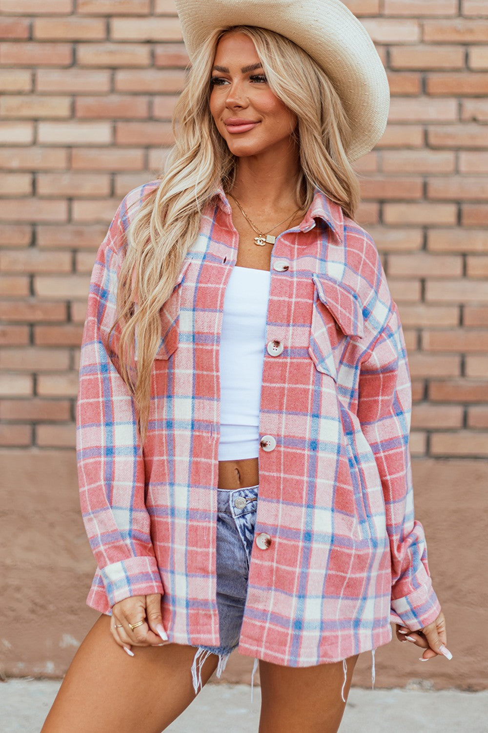 Plaid Button Up Long Sleeve Shacket