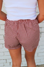 Red Gingham Printed High Waist Shorts