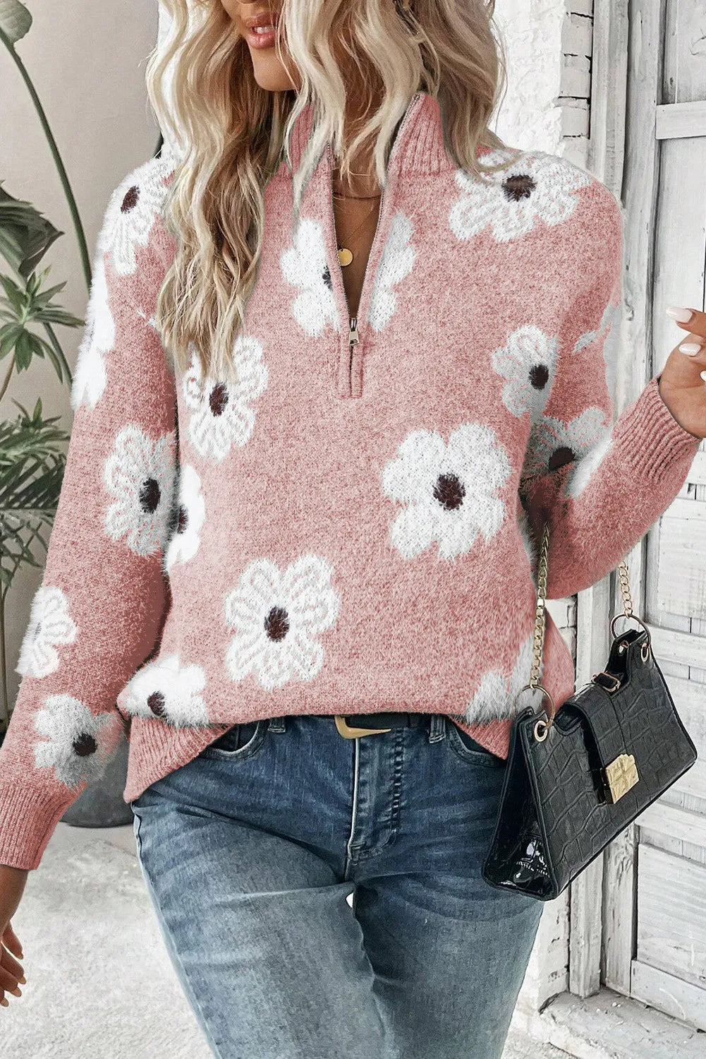 Blossom Breeze Zip-Up Sweater