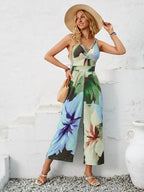 Cutout Printed Wide Strap Jumpsuit
