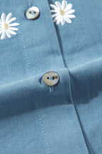 Embroidered Daisy Collared Neck Long Sleeve Shirt